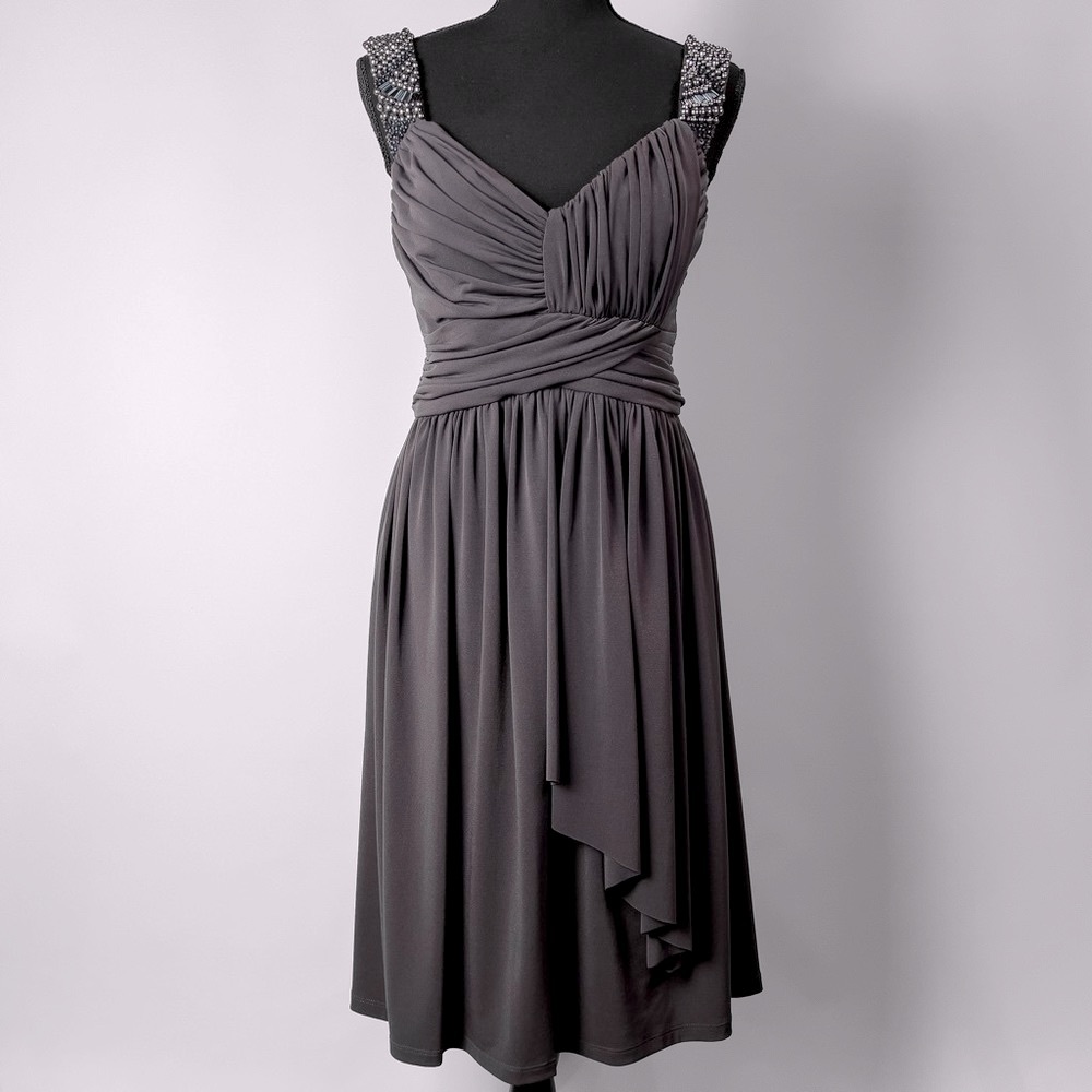 Elegant Cocktail Midi Dress Pearl Straps MAGGY LONDON